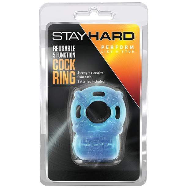 Blush Novelties - Stay Hard Vibrating Reusable 5 Function Cock Ring (Blue) -  Rubber Cock Ring (Vibration) Non Rechargeable  Durio.sg