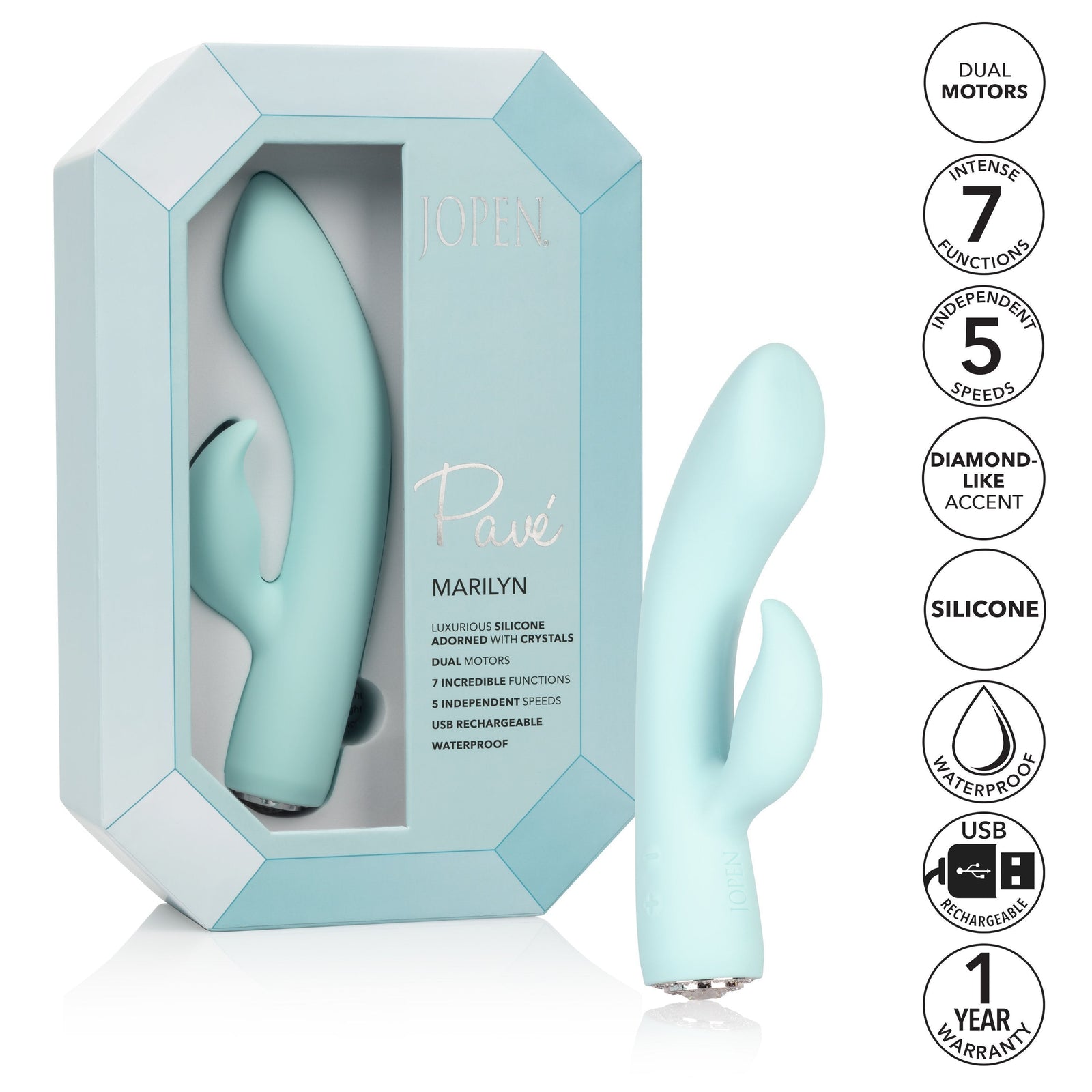 Calexotics - Pave Silicone Rabbit Vibrator Marilyn (Blue) -  Rabbit Dildo (Vibration) Rechargeable  Durio.sg