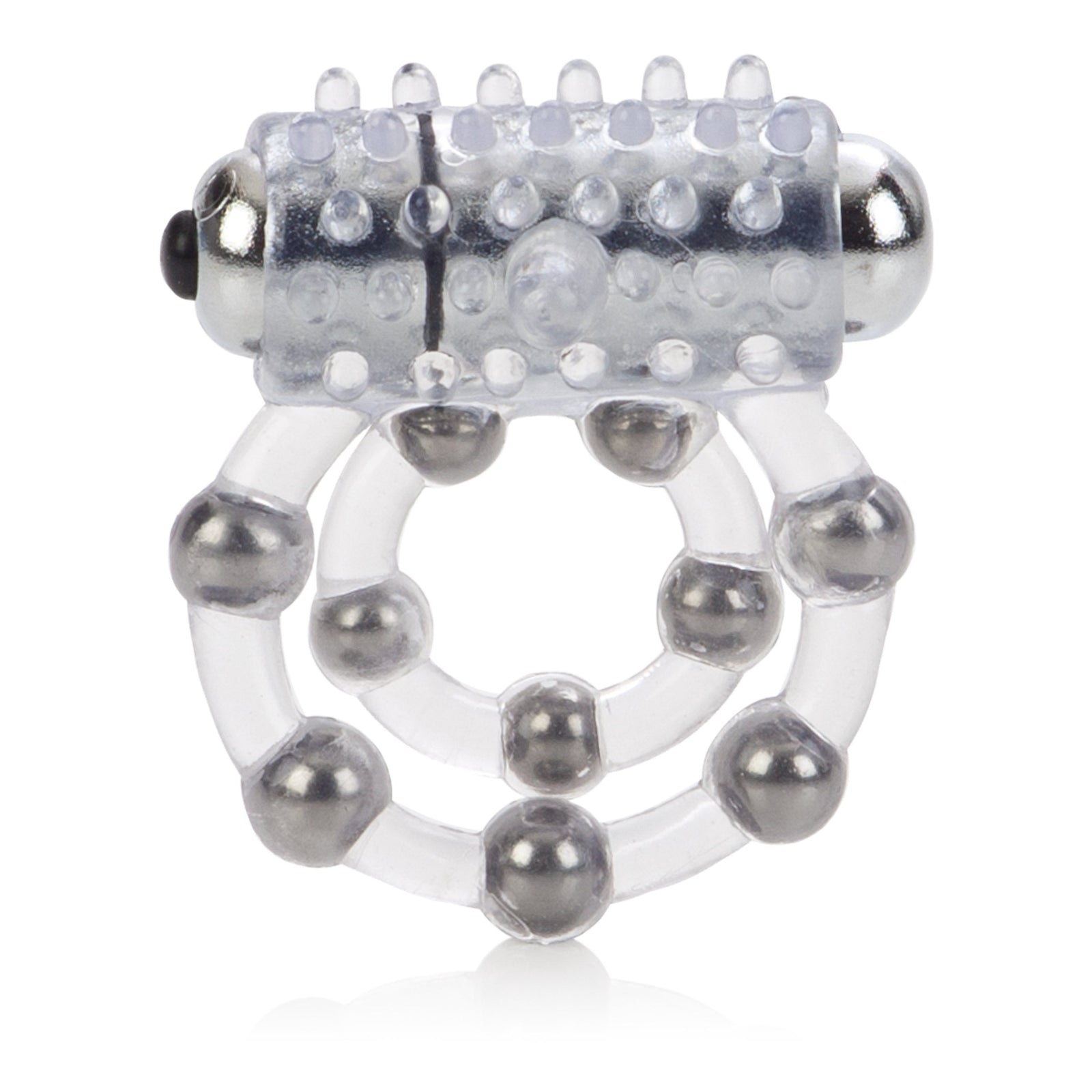 California Exotics - 10 Bead Maximus Cock Ring (White) -  Rubber Cock Ring (Vibration) Non Rechargeable  Durio.sg