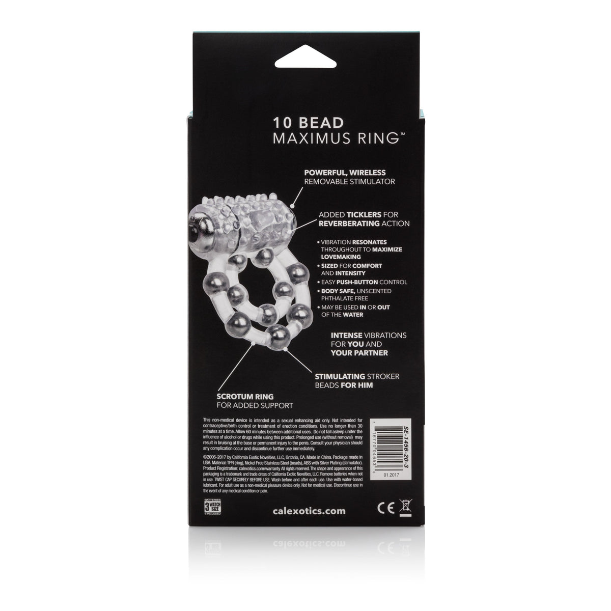 California Exotics - 10 Bead Maximus Cock Ring (White) -  Rubber Cock Ring (Vibration) Non Rechargeable  Durio.sg