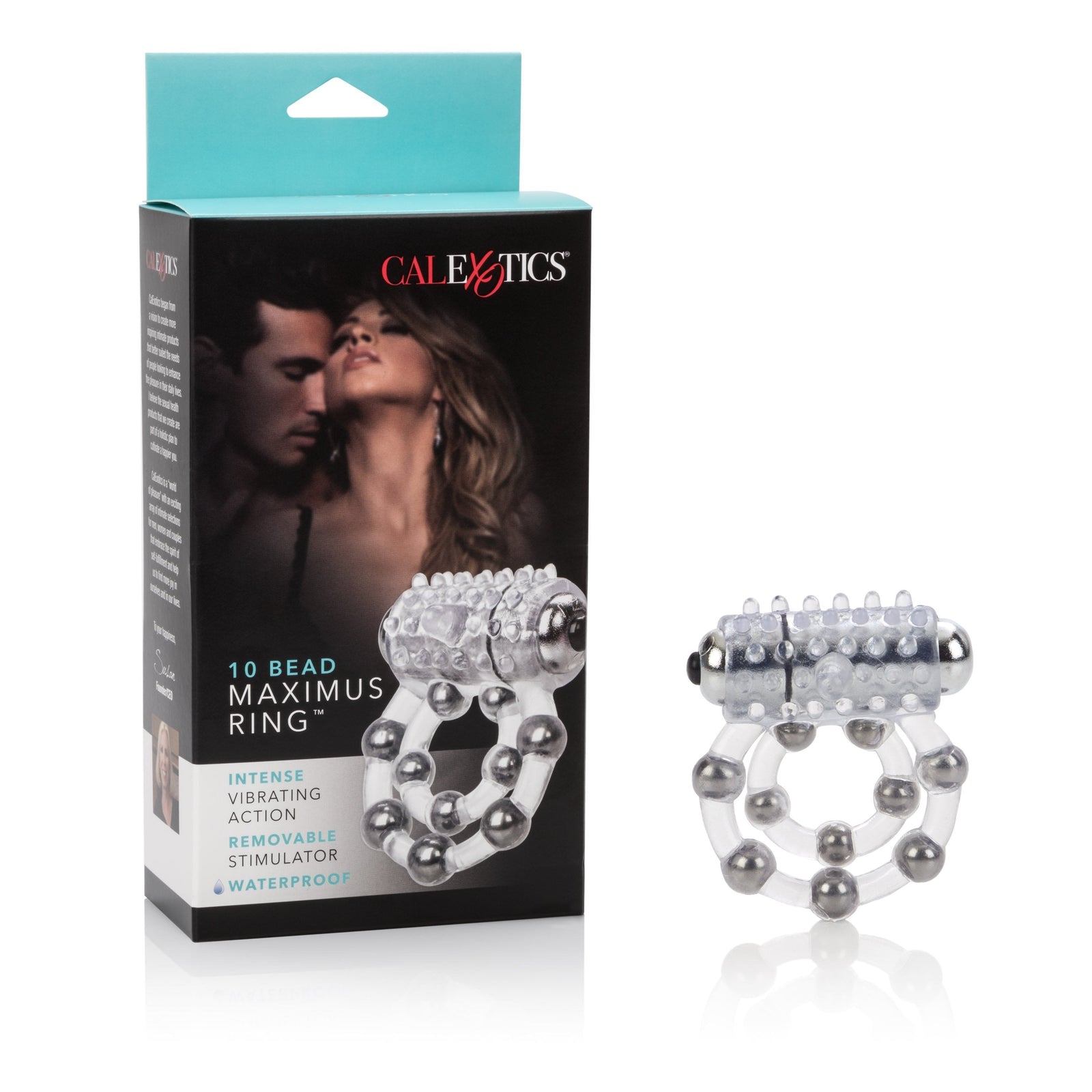 California Exotics - 10 Bead Maximus Cock Ring (White) -  Rubber Cock Ring (Vibration) Non Rechargeable  Durio.sg