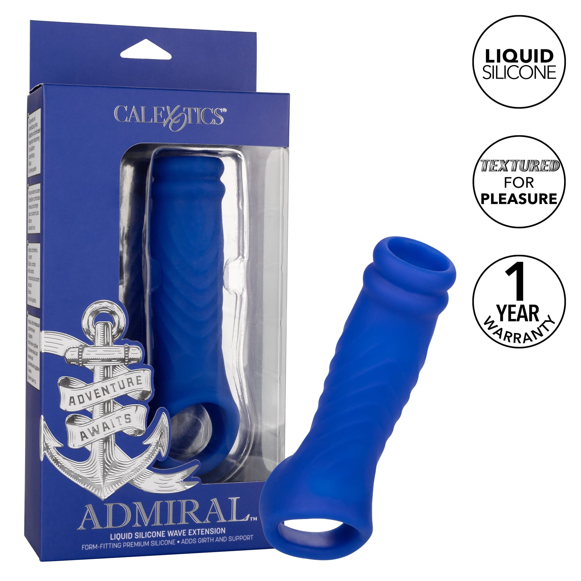 California Exotics - Admiral Liquid Silicone Wave Extension Cock Sleeve (Blue) -  Cock Sleeves (Non Vibration)  Durio.sg