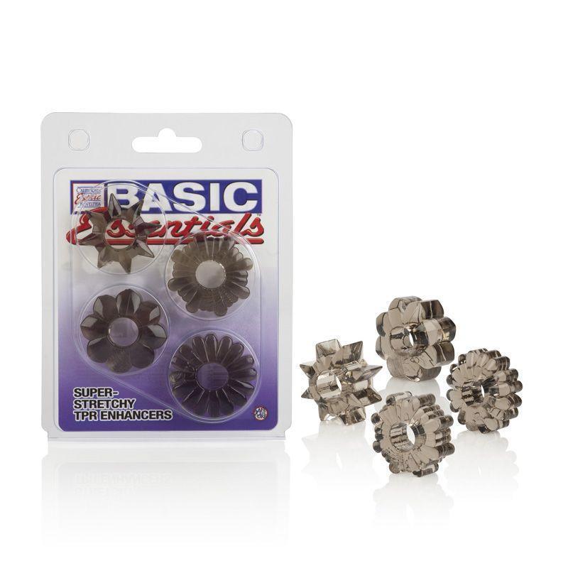 California Exotics - Basic Essentials Super Stretchy TPR Cock Ring (Black) -  Rubber Cock Cage (Non Vibration)  Durio.sg