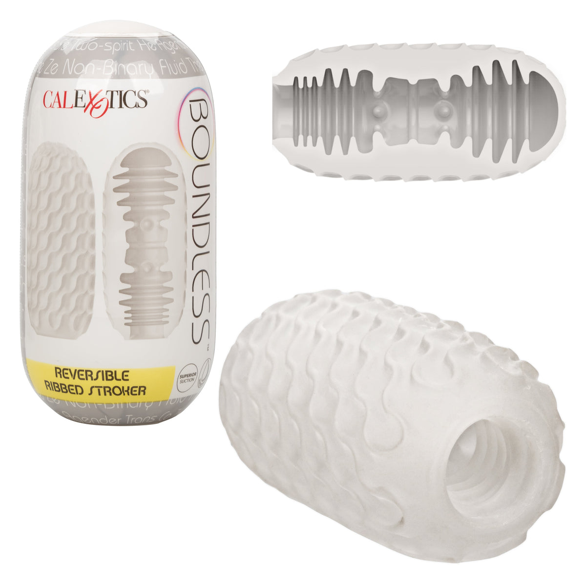 California Exotics - Boundless Reversible Ribbed Soft Stroker (White) -  Masturbator Soft Stroker (Non Vibration)  Durio.sg
