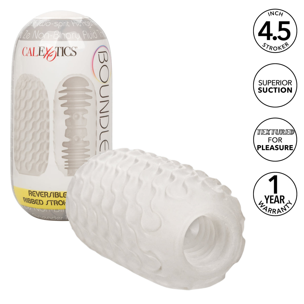 California Exotics - Boundless Reversible Ribbed Soft Stroker (White) -  Masturbator Soft Stroker (Non Vibration)  Durio.sg