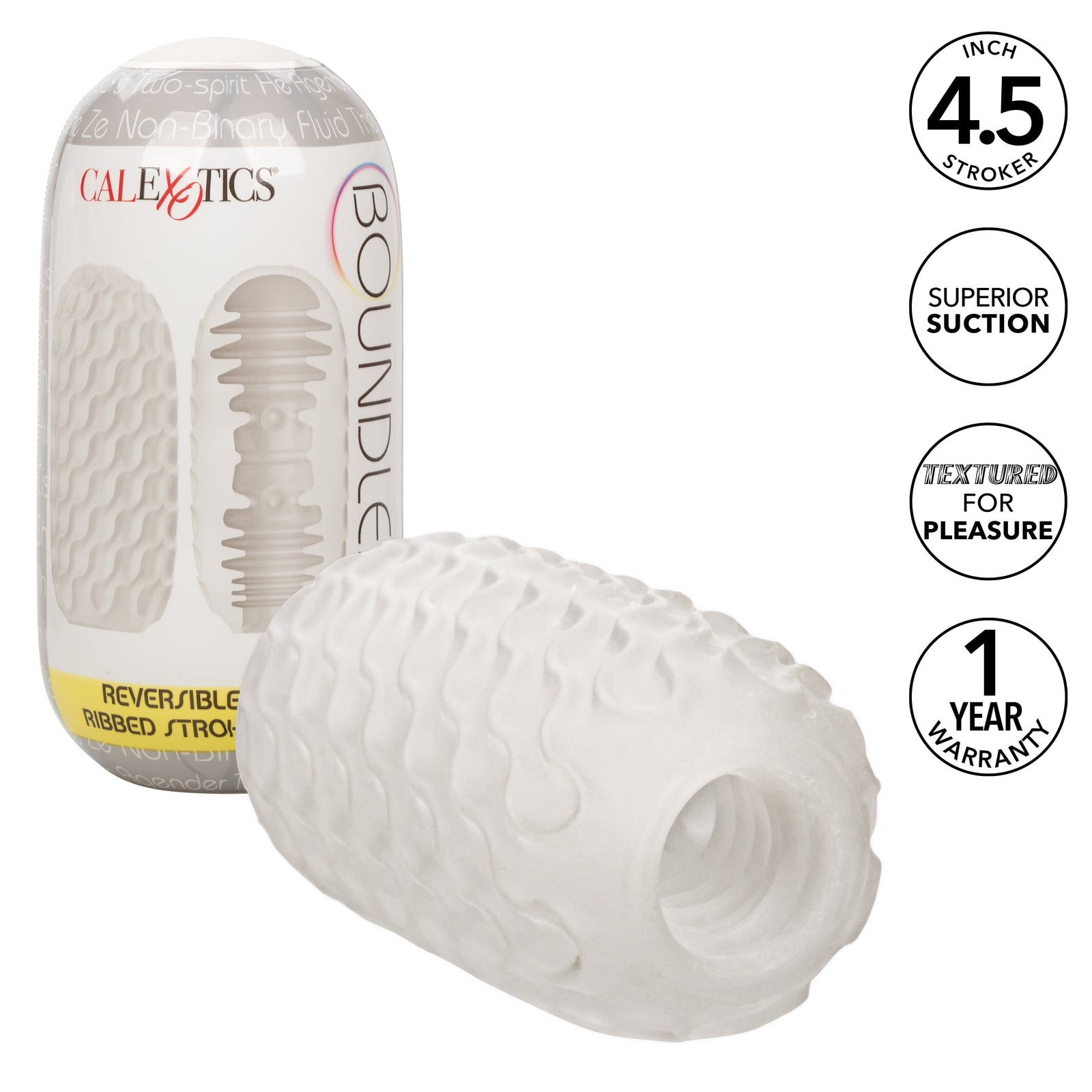 California Exotics - Boundless Reversible Ribbed Soft Stroker (White) -  Masturbator Soft Stroker (Non Vibration)  Durio.sg