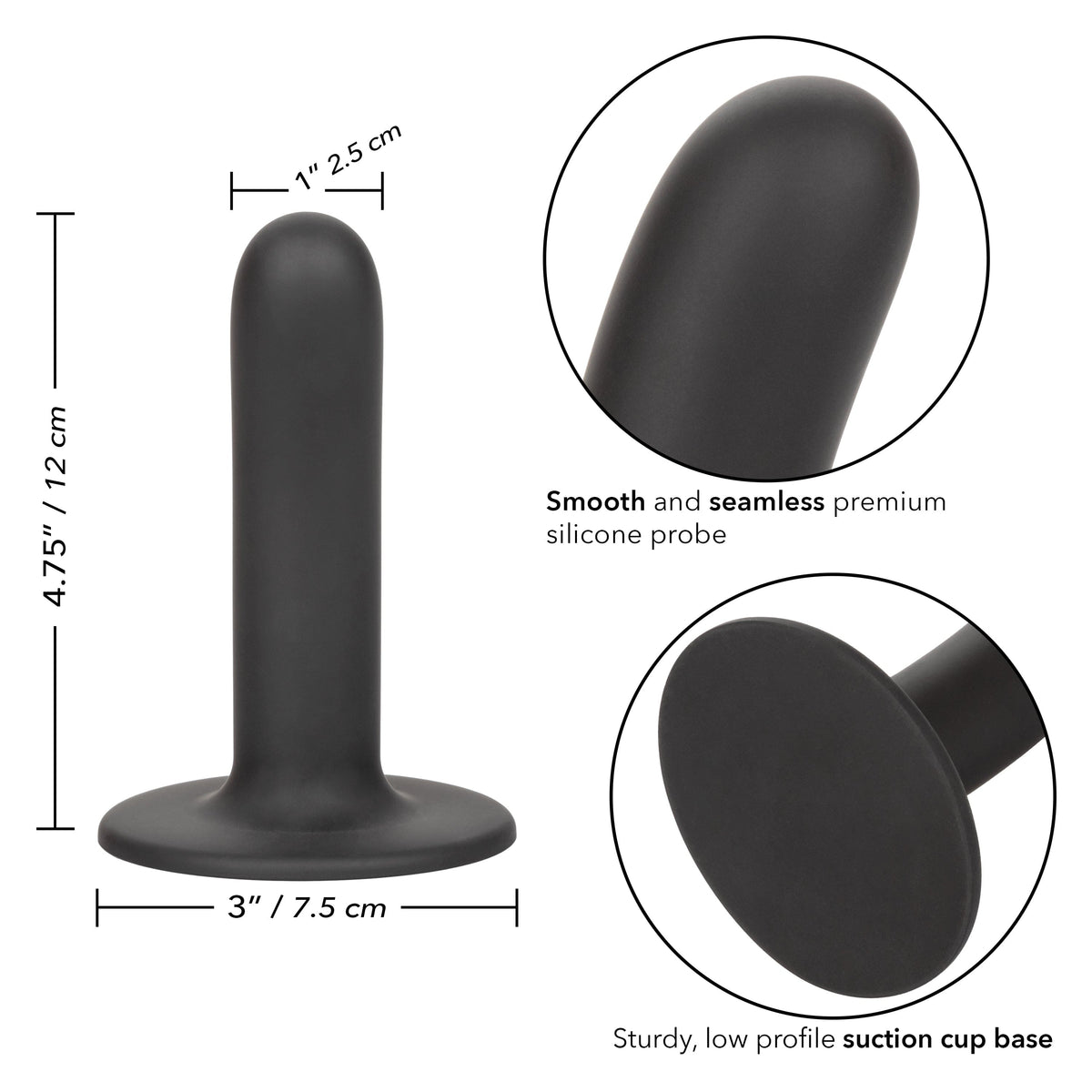 California Exotics - Boundless Smooth Pegging Probe Strap on Dildo 4.75" (Black) -  Non Realistic Dildo with suction cup (Non Vibration)  Durio.sg