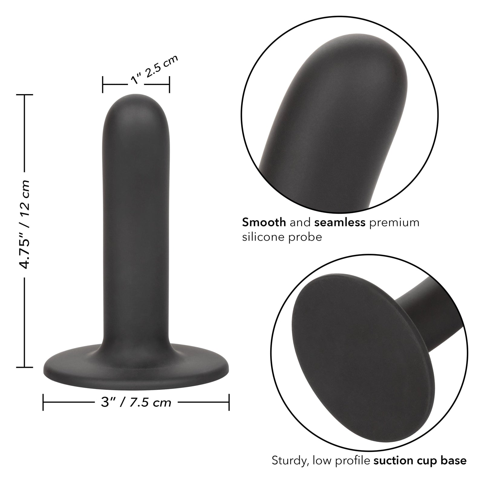 California Exotics - Boundless Smooth Pegging Probe Strap on Dildo 4.75" (Black) -  Non Realistic Dildo with suction cup (Non Vibration)  Durio.sg