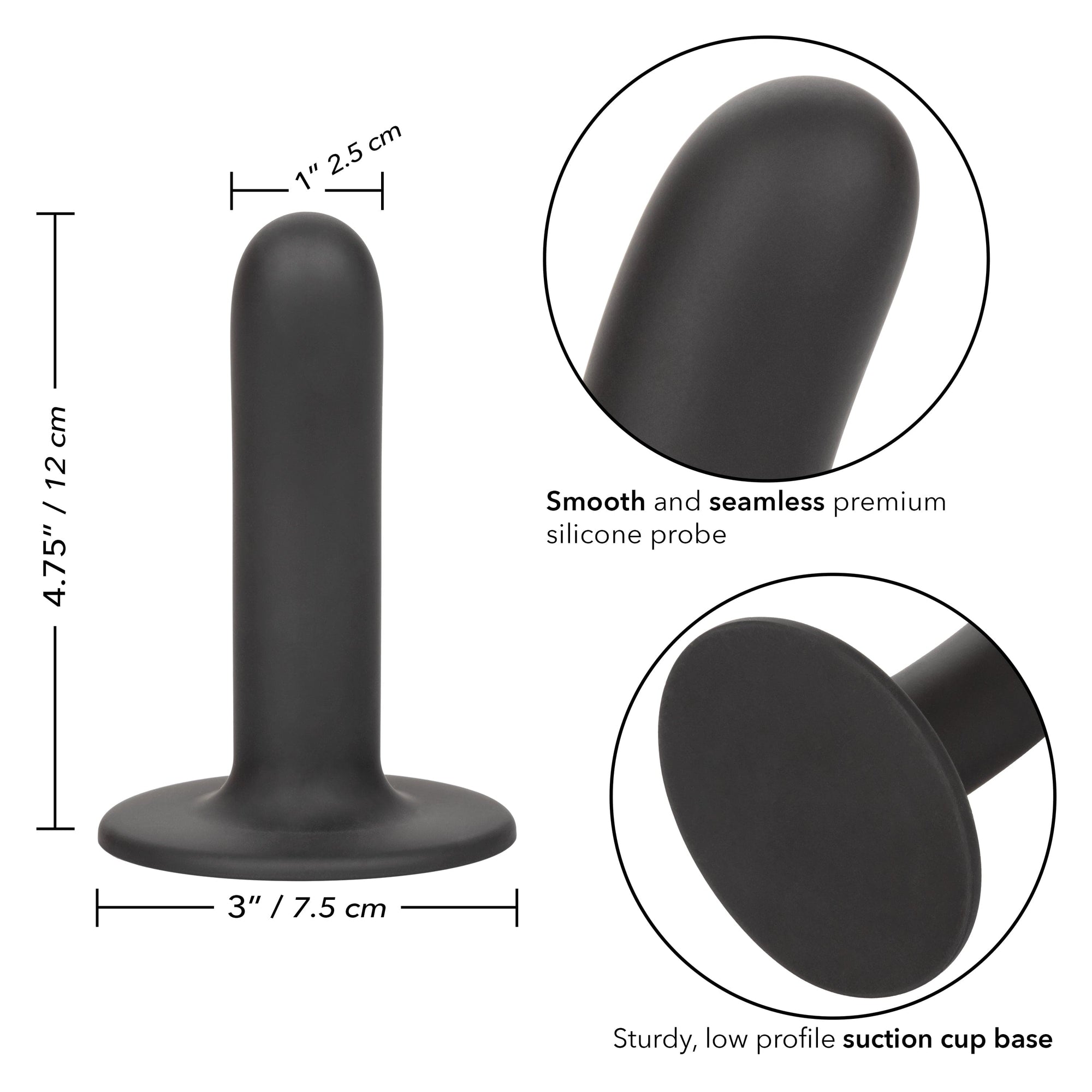 California Exotics - Boundless Smooth Pegging Probe Strap on Dildo 4.75" (Black) -  Non Realistic Dildo with suction cup (Non Vibration)  Durio.sg