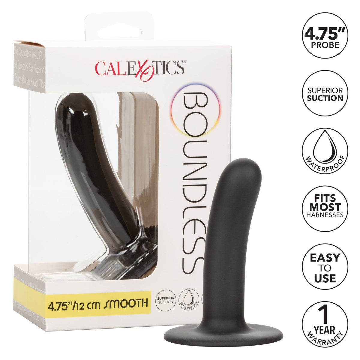 California Exotics - Boundless Smooth Pegging Probe Strap on Dildo 4.75&quot; (Black) -  Non Realistic Dildo with suction cup (Non Vibration)  Durio.sg