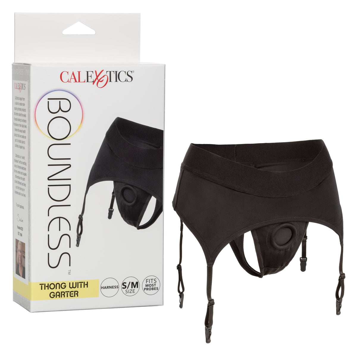 California Exotics - Boundless Thong with Garter Strap On S/M (Black) -  Strap On w/o Dildo  Durio.sg