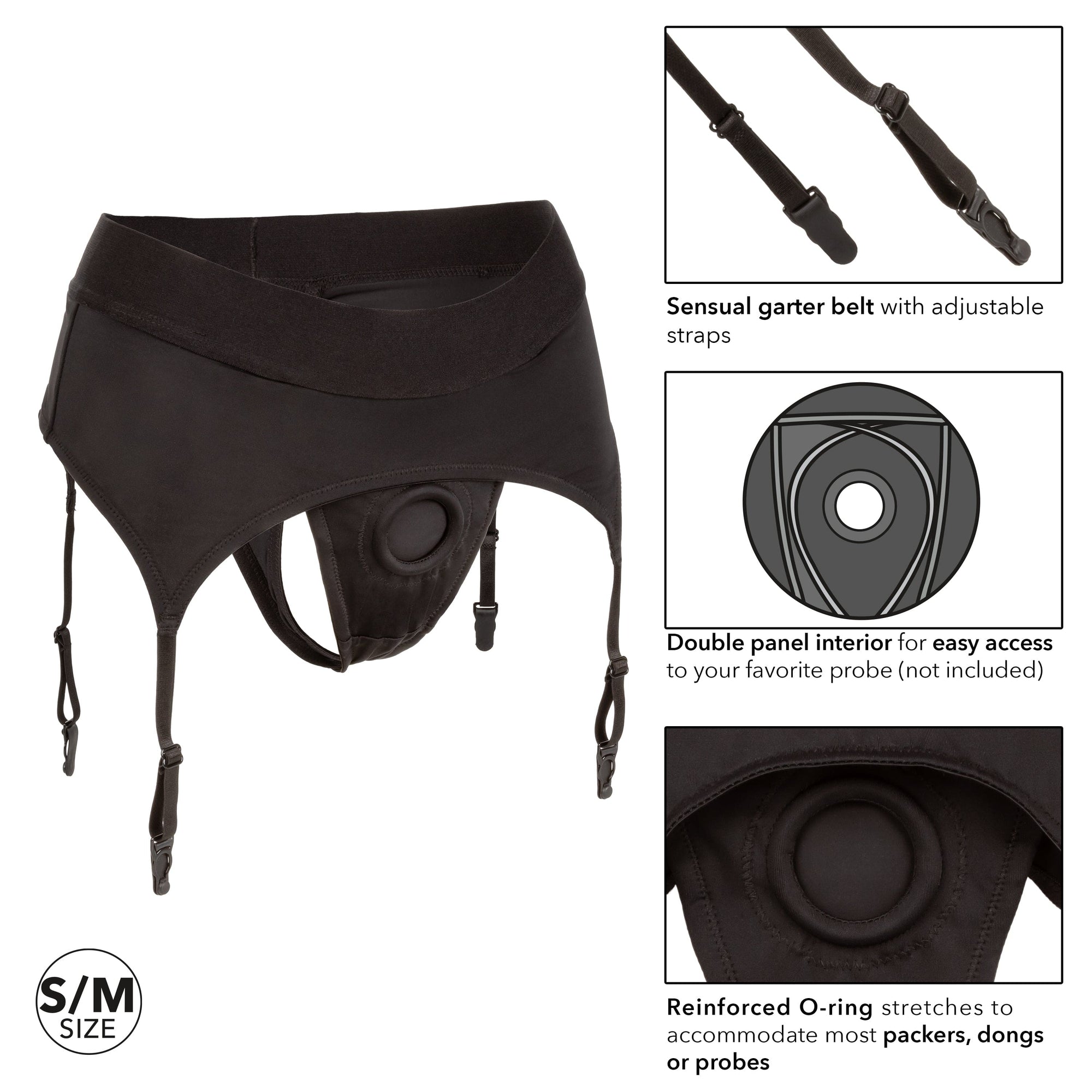 California Exotics - Boundless Thong with Garter Strap On S/M (Black) -  Strap On w/o Dildo  Durio.sg