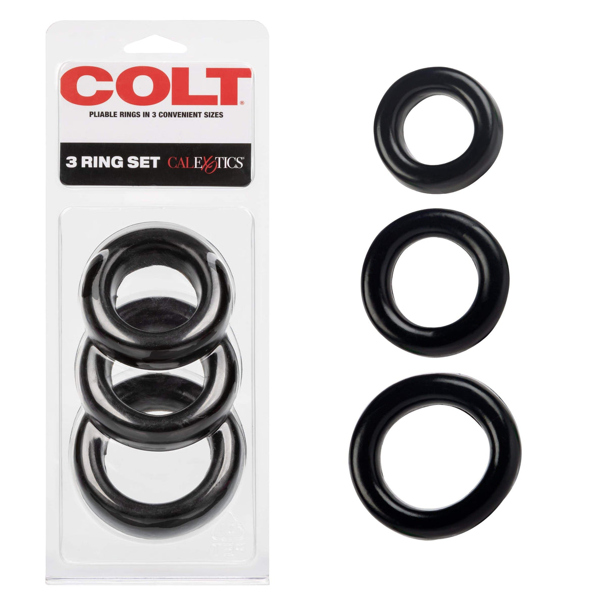 California Exotics - COLT 3 Cock Ring Set (Black) -  Cock Ring (Non Vibration)  Durio.sg