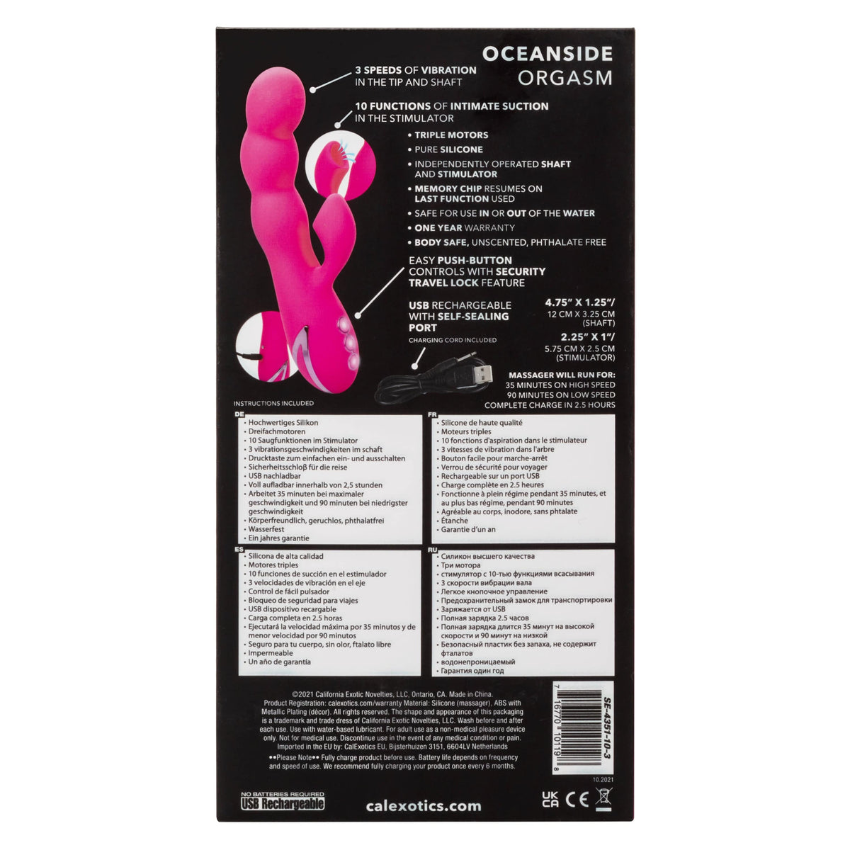 California Exotics - California Dreaming Oceanside Orgasm Suction Rabbit Vibrator (Pink) -  Rabbit Dildo (Vibration) Rechargeable  Durio.sg