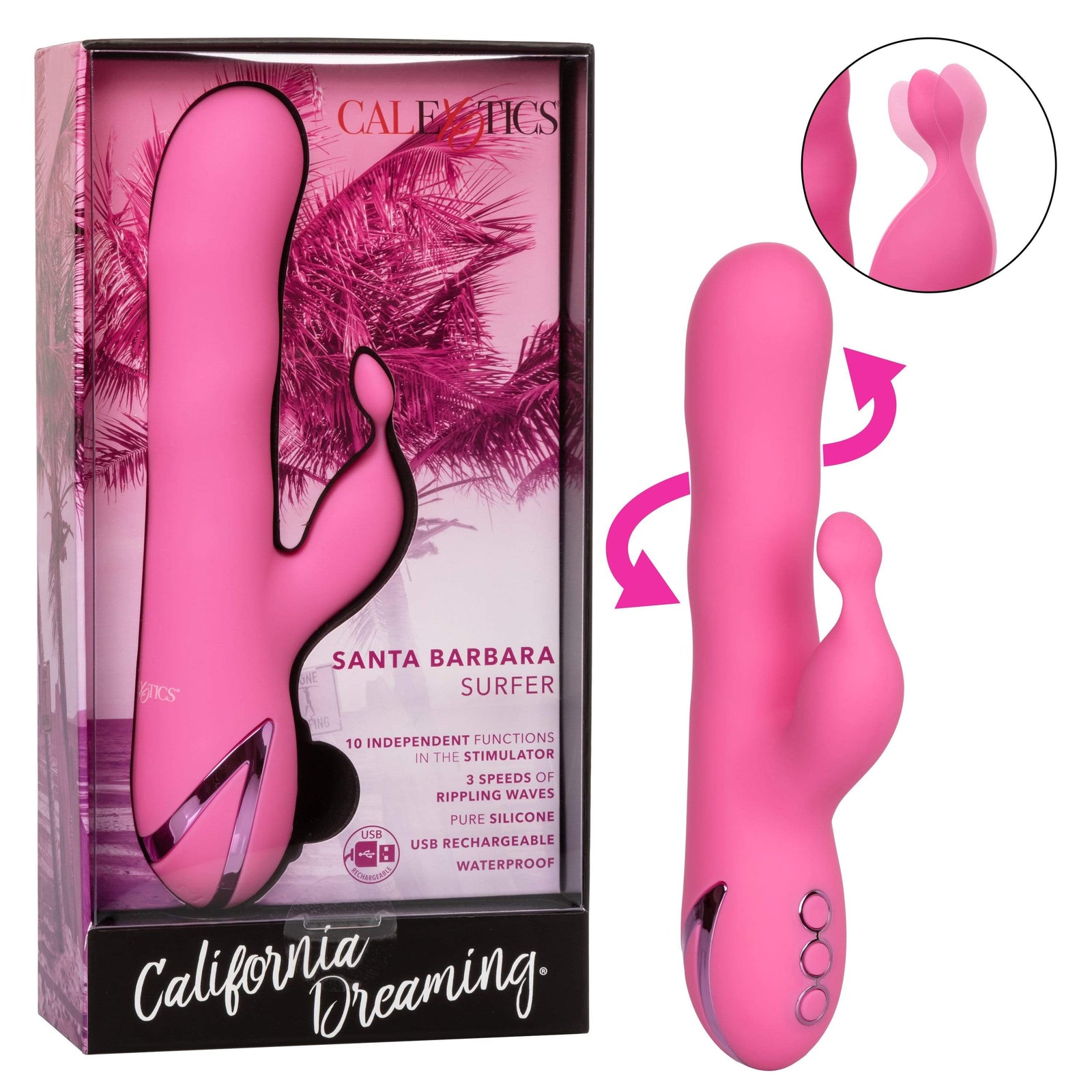 California Exotics - California Dreaming Santa Barbara Surfer Rabbit Vibrator (Pink) -  Rabbit Dildo (Vibration) Rechargeable  Durio.sg