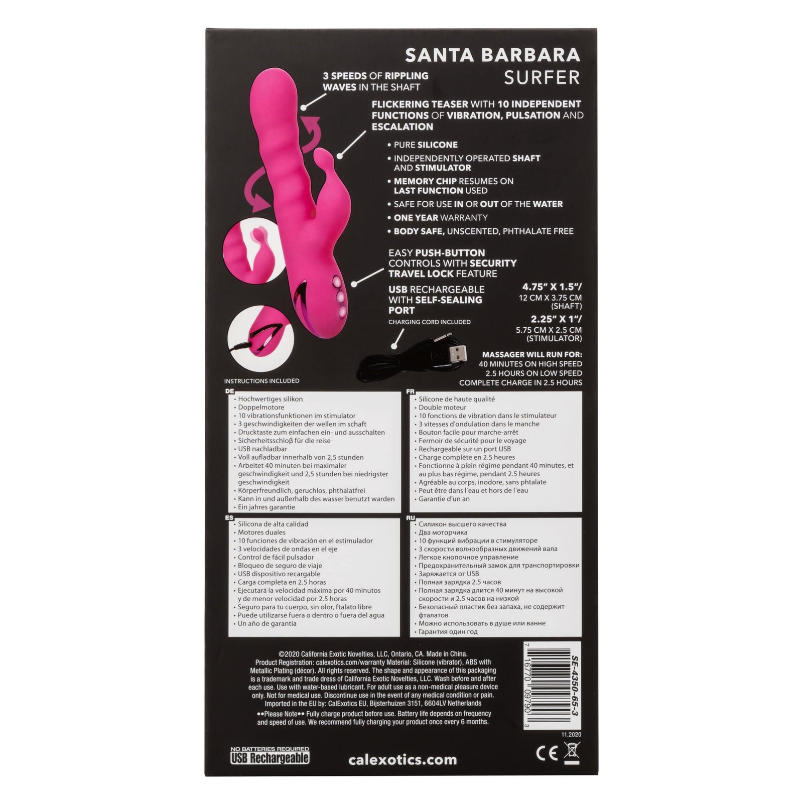 California Exotics - California Dreaming Santa Barbara Surfer Rabbit Vibrator (Pink) -  Rabbit Dildo (Vibration) Rechargeable  Durio.sg