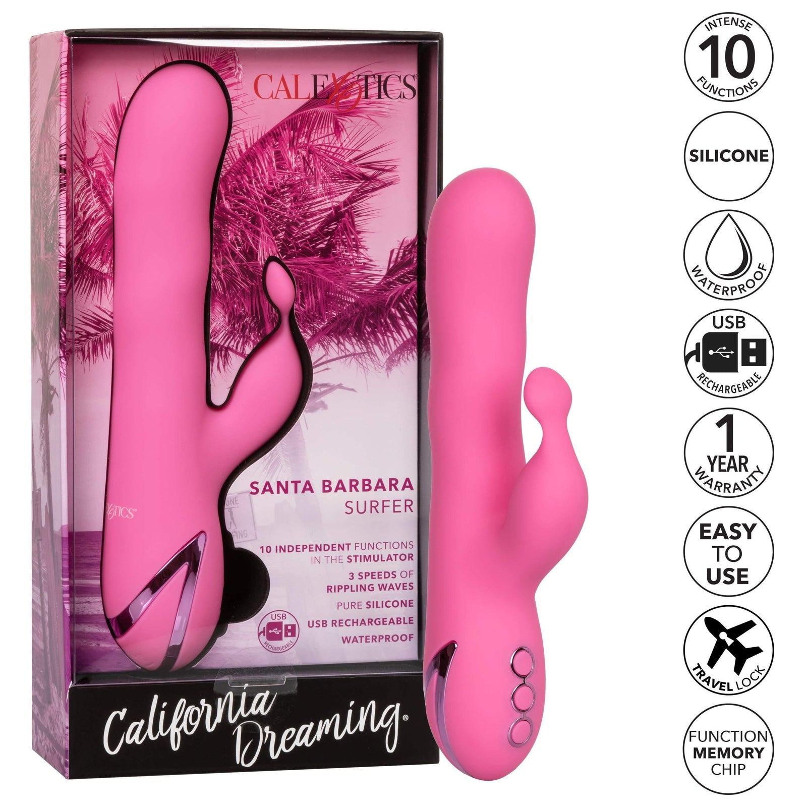 California Exotics - California Dreaming Santa Barbara Surfer Rabbit Vibrator (Pink) -  Rabbit Dildo (Vibration) Rechargeable  Durio.sg