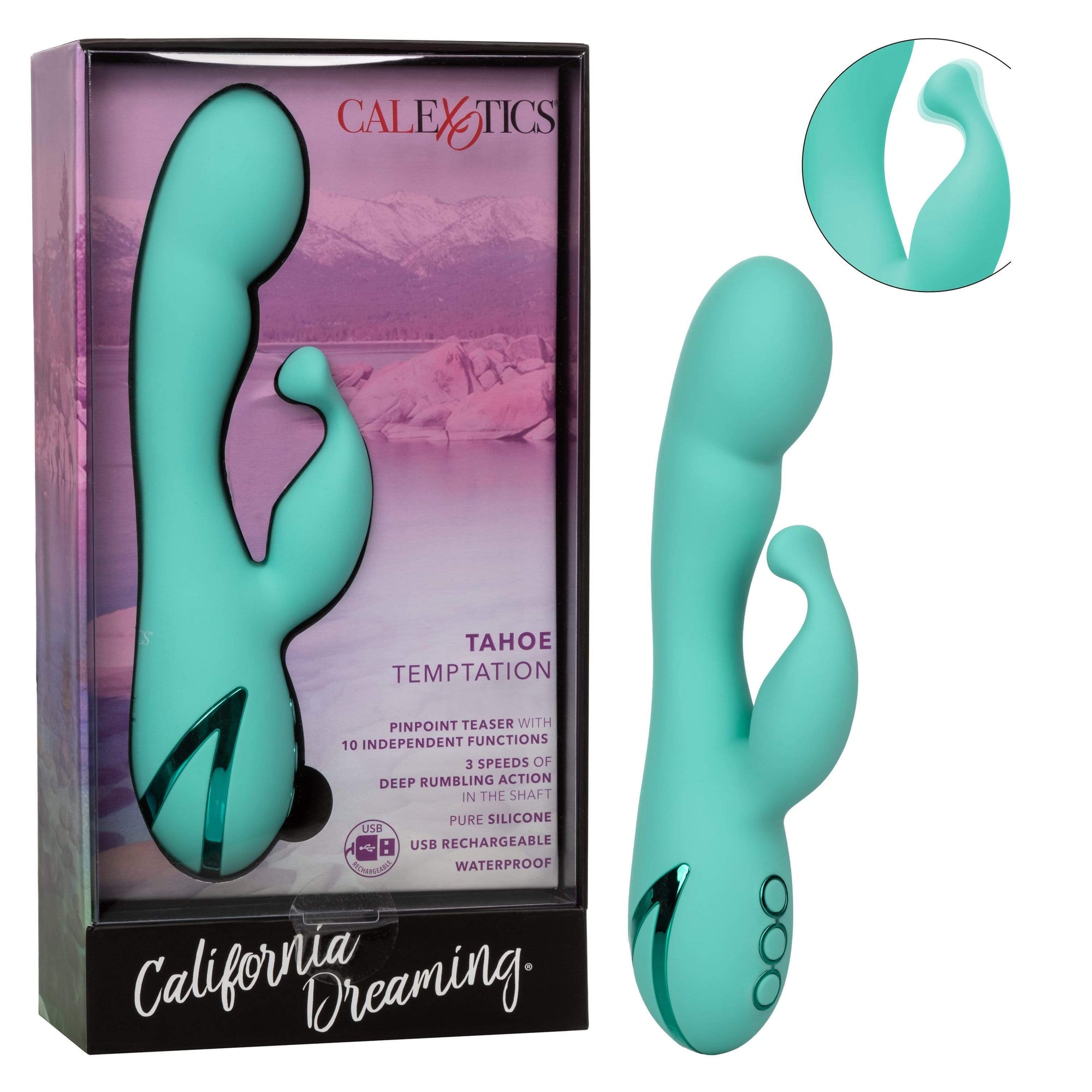 California Exotics - California Dreaming Tahoe Temptation Rabbit Vibrator (Green) -  Rabbit Dildo (Vibration) Rechargeable  Durio.sg