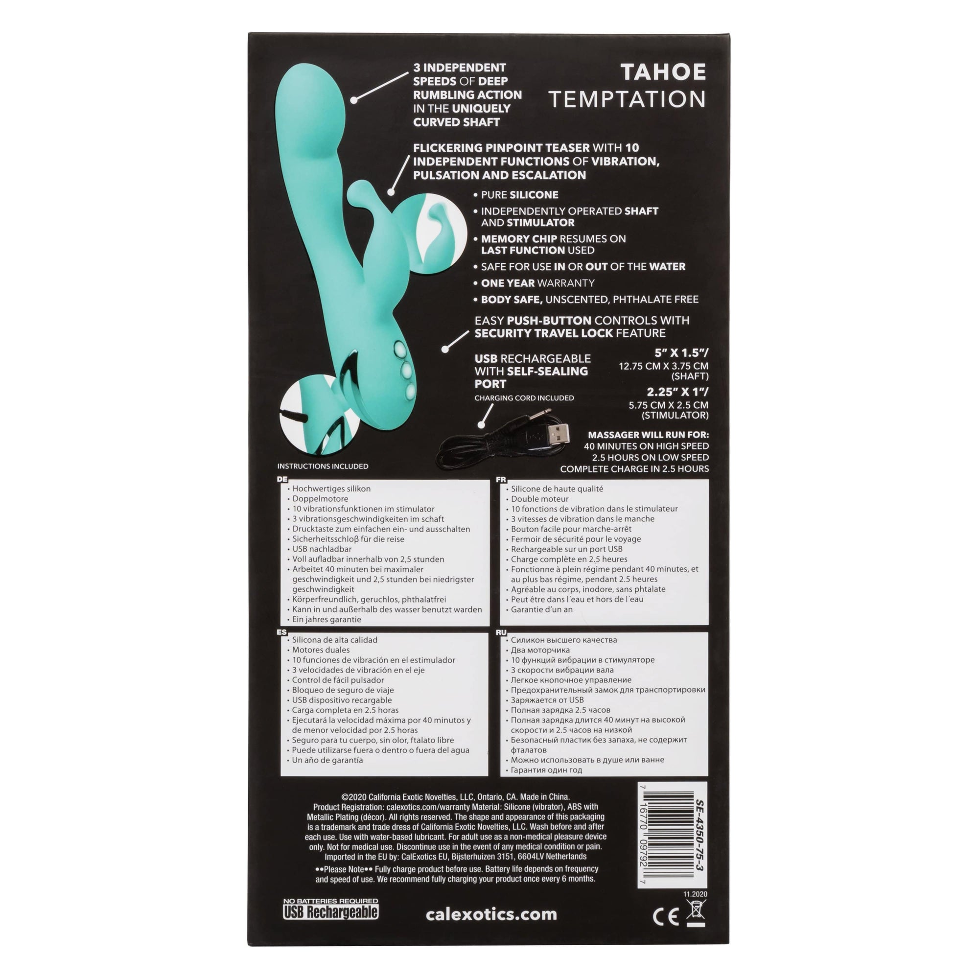 California Exotics - California Dreaming Tahoe Temptation Rabbit Vibrator (Green) -  Rabbit Dildo (Vibration) Rechargeable  Durio.sg