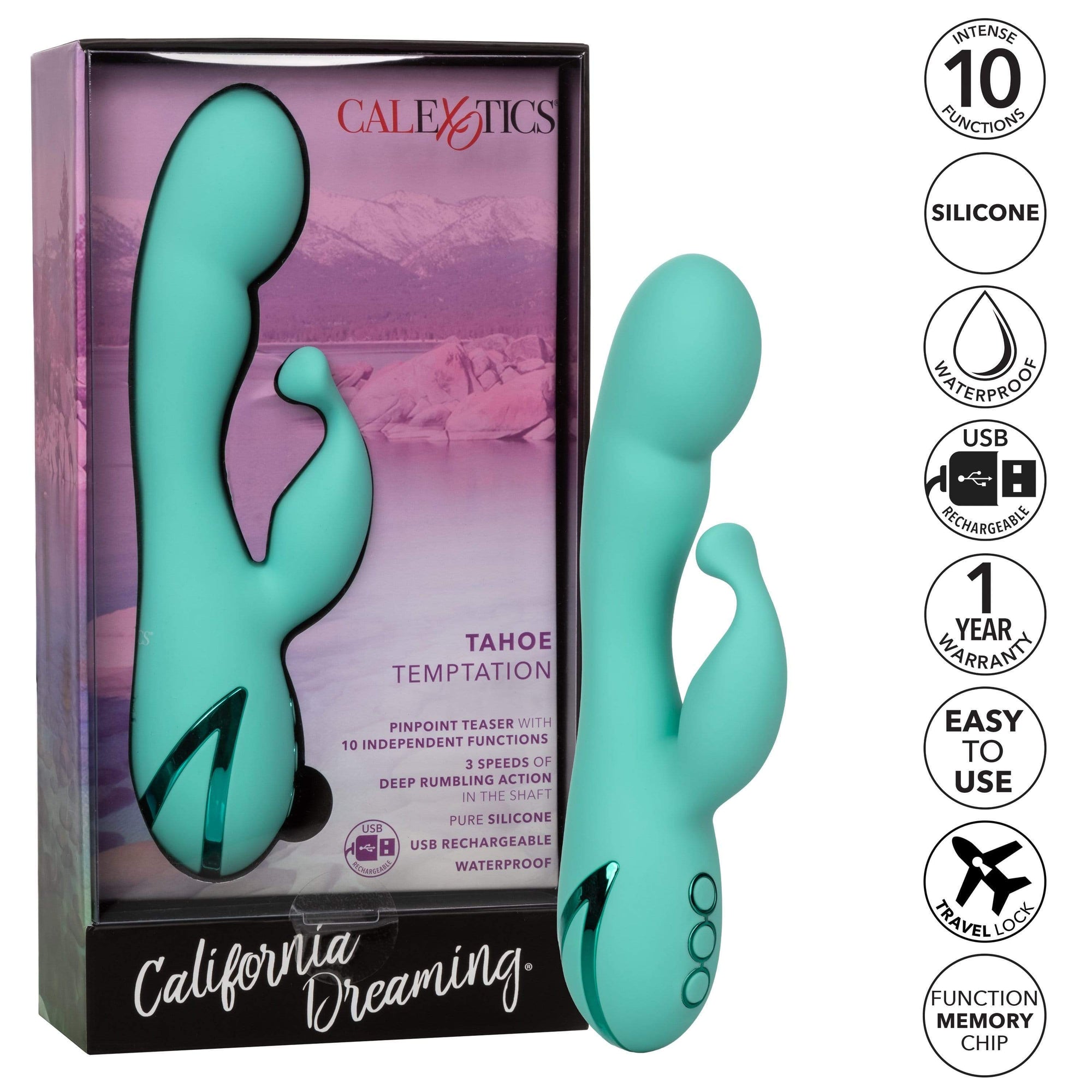 California Exotics - California Dreaming Tahoe Temptation Rabbit Vibrator (Green) -  Rabbit Dildo (Vibration) Rechargeable  Durio.sg