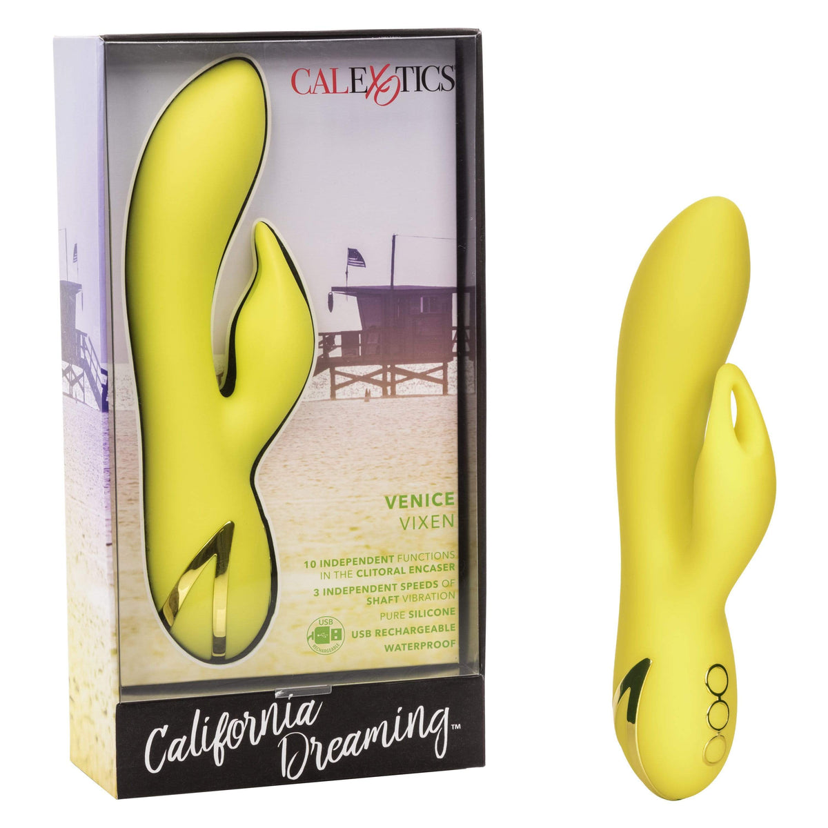 California Exotics - California Dreaming Venice Vixen Rabbit Vibrator (Yellow) -  Rabbit Dildo (Vibration) Rechargeable  Durio.sg