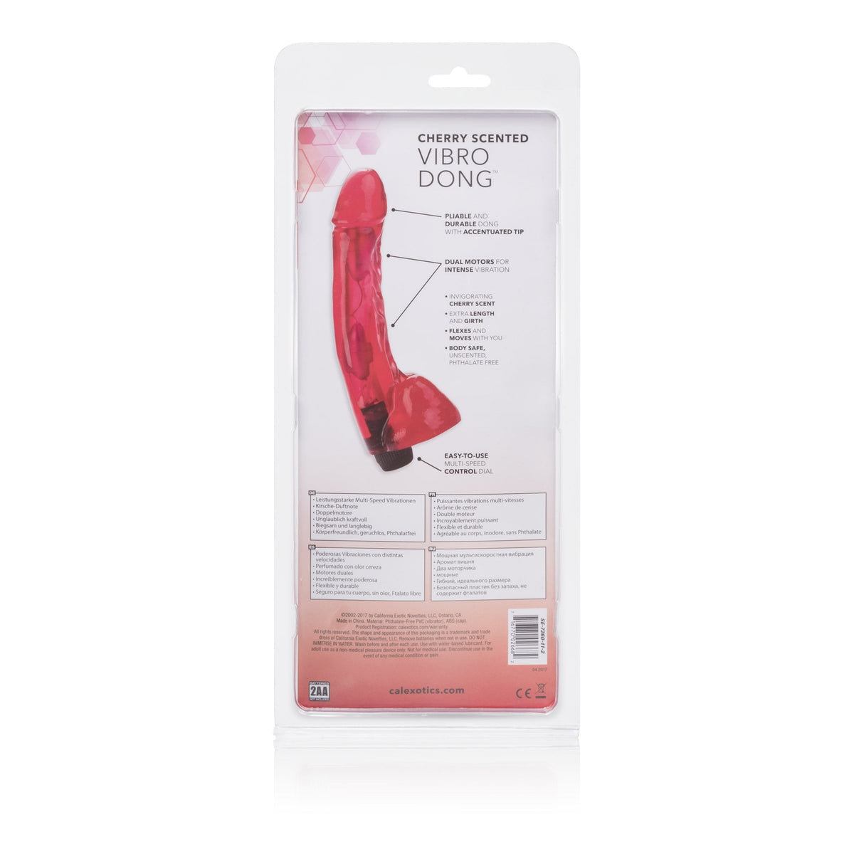 California Exotics - Cherry Scented Vibro Dong Vibrator (Red) -  Non Realistic Dildo w/o suction cup (Vibration) Non Rechargeable  Durio.sg