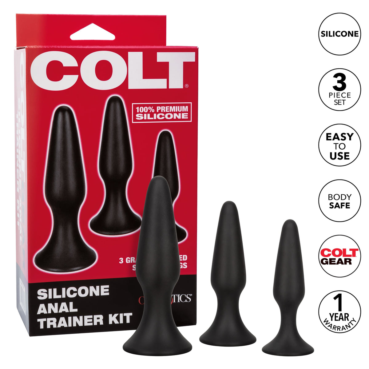 California Exotics - Colt Silicone Anal Trainer Kit 3 Plugs (Black) -  Anal Kit (Non Vibration)  Durio.sg