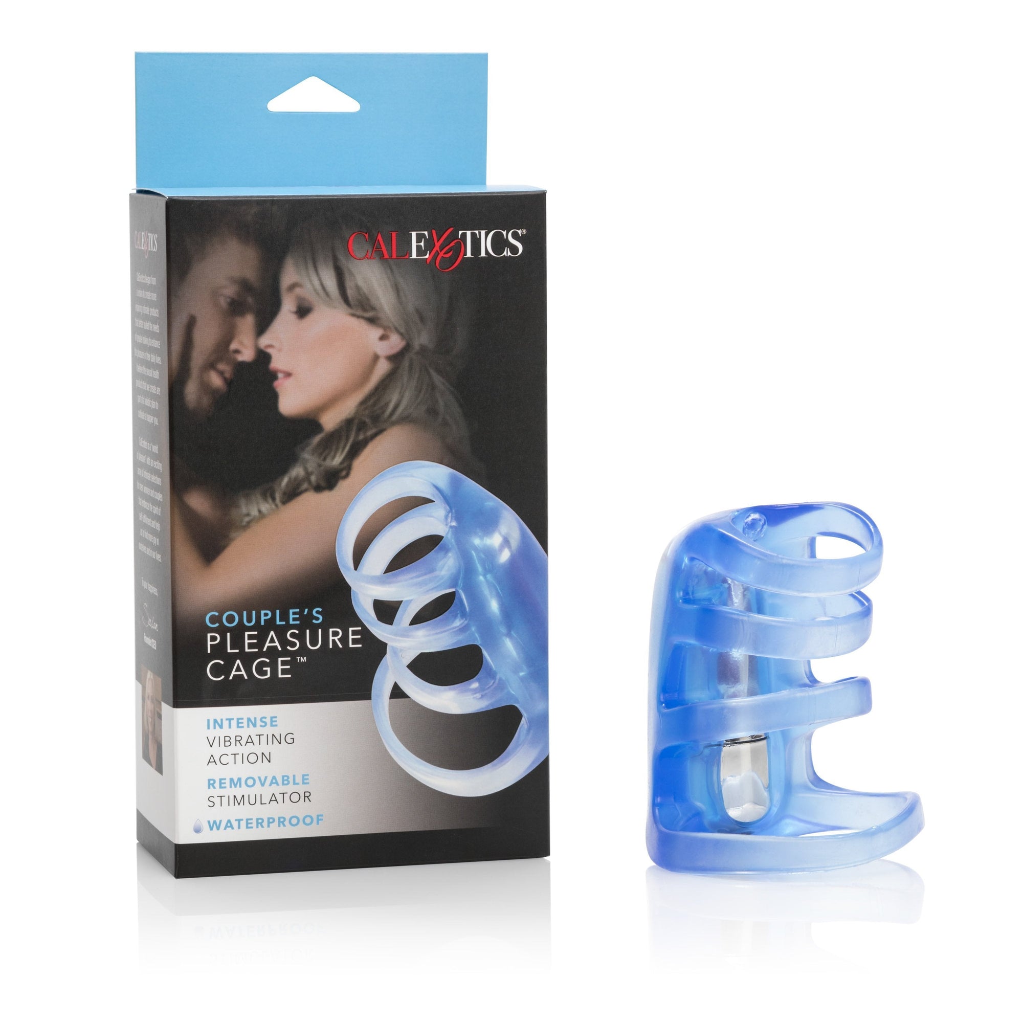 California Exotics - Couple's Pleasure Vibrating Cock Cage (Blue) -  Cock Sleeves (Vibration) Non Rechargeable  Durio.sg