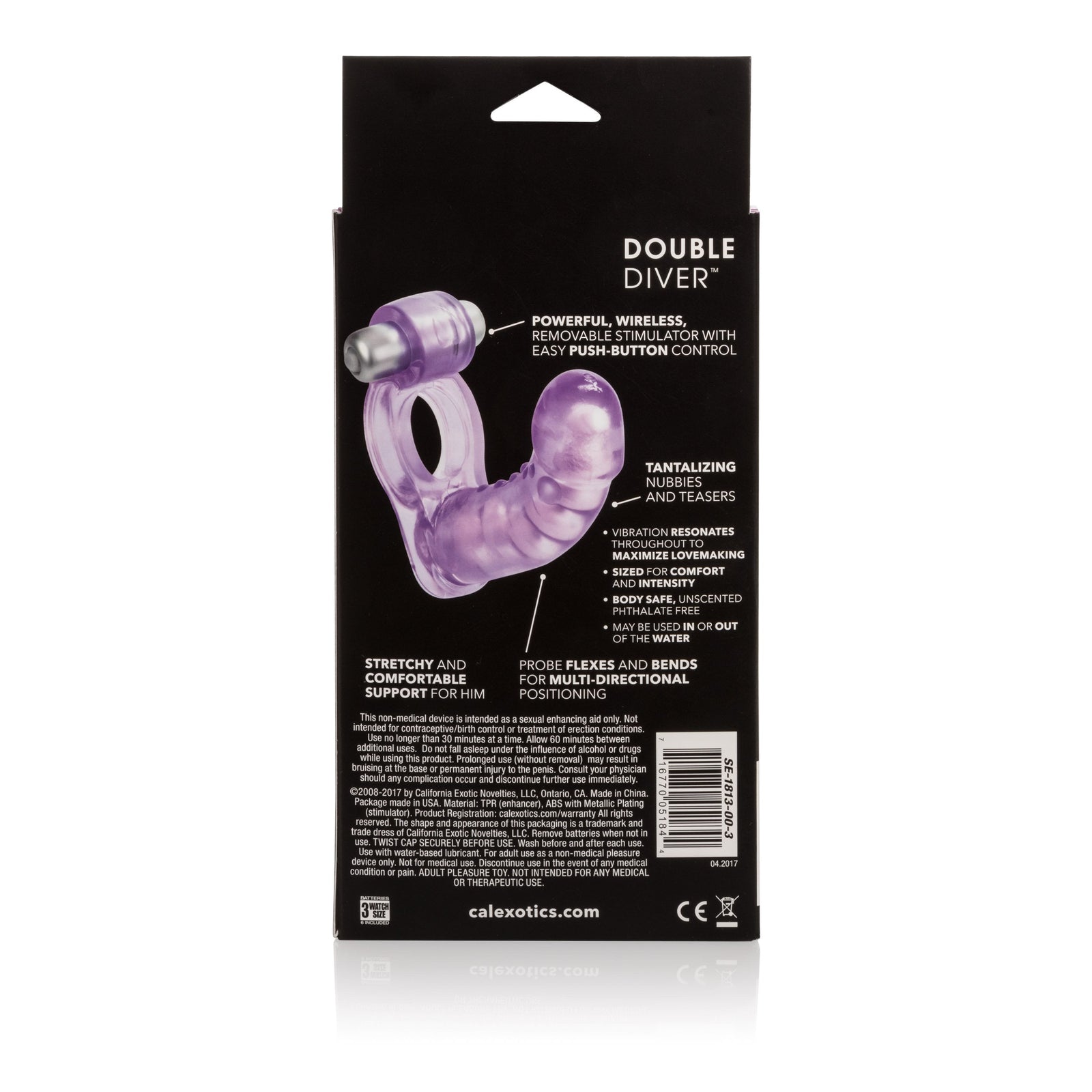 California Exotics - Double Diver Vibrating Cock Ring (Purple) -  Rubber Cock Ring (Vibration) Non Rechargeable  Durio.sg