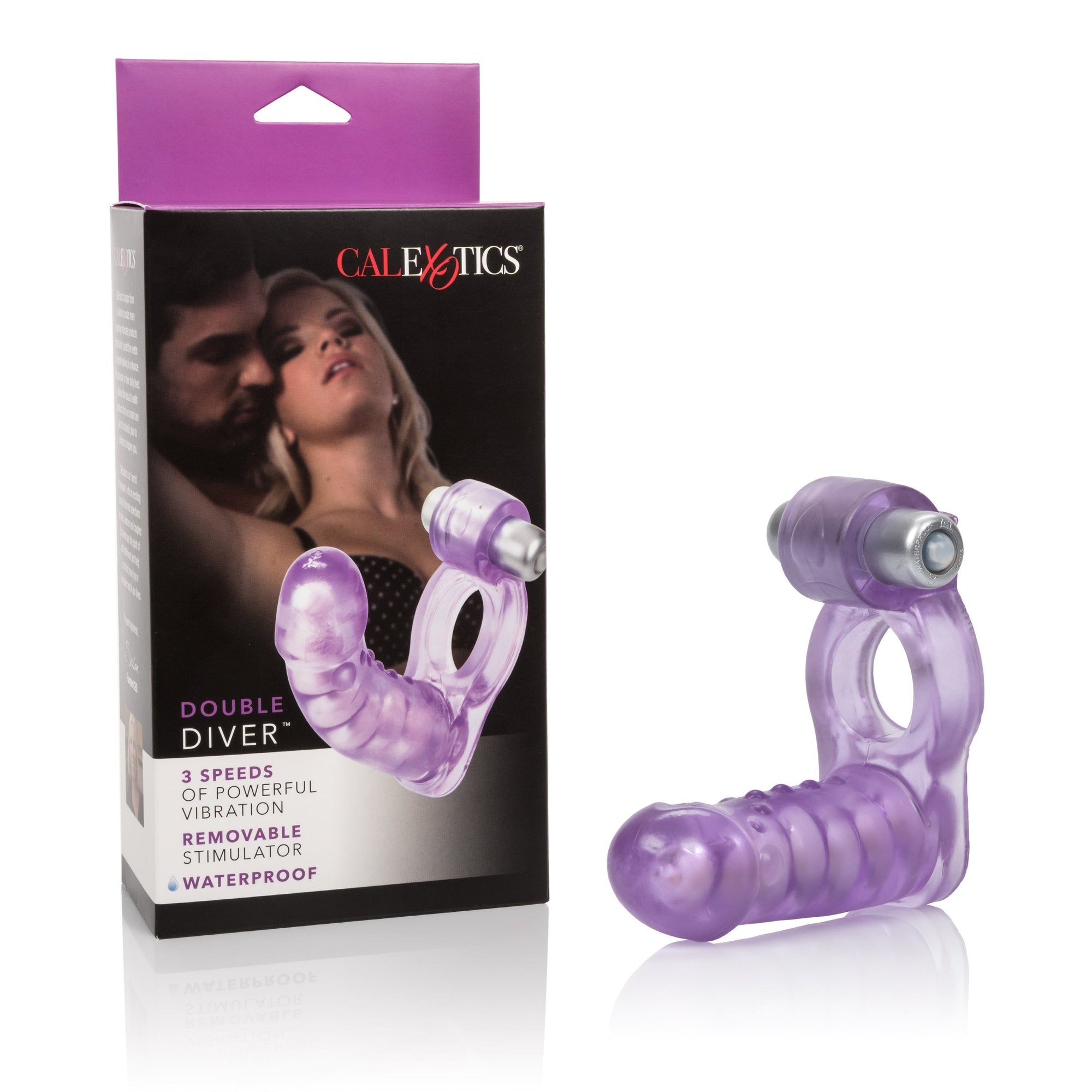 California Exotics - Double Diver Vibrating Cock Ring (Purple) -  Rubber Cock Ring (Vibration) Non Rechargeable  Durio.sg