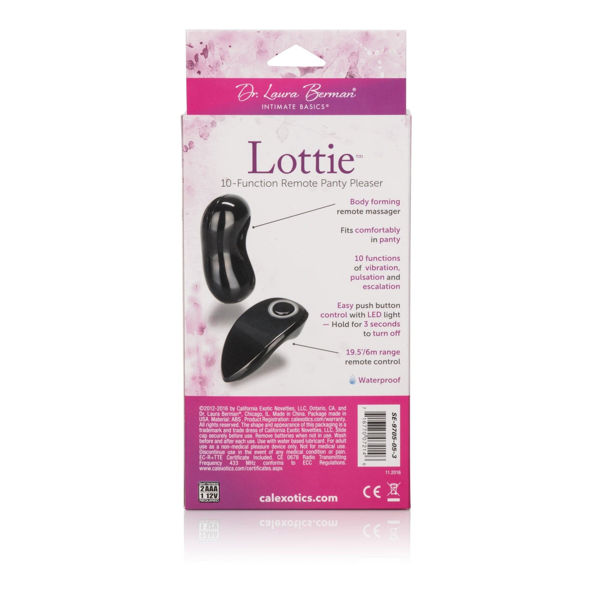 California Exotics - Dr Laura Berman Lottie 10 Function Remote Panty Pleaser (Black) -  Panties Massager Remote Control (Vibration) Non Rechargeable  Durio.sg