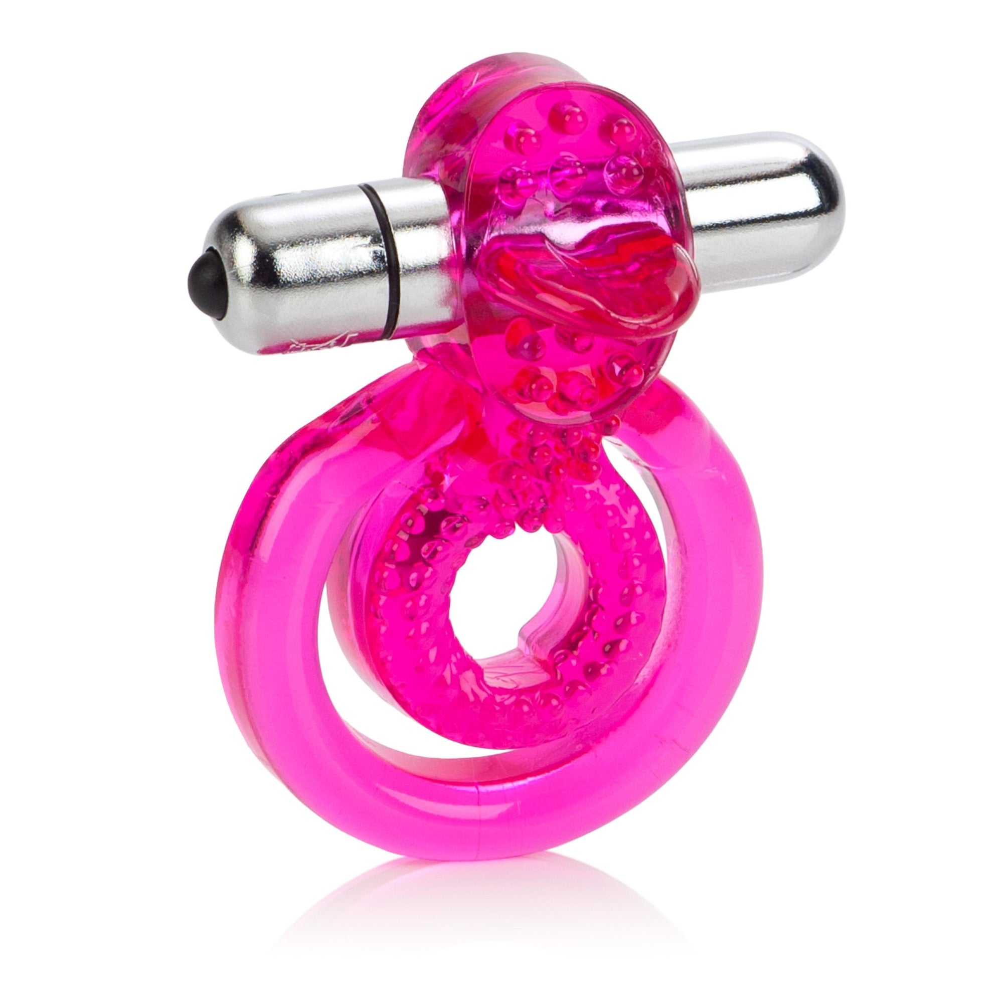 California Exotics - Dual Clit Flicker Vibrating Cock Ring (Pink) -  Rubber Cock Ring (Vibration) Non Rechargeable  Durio.sg