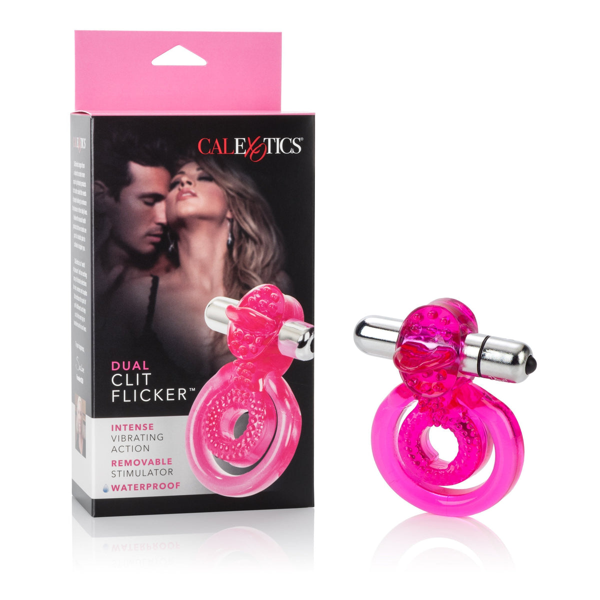 California Exotics - Dual Clit Flicker Vibrating Cock Ring (Pink) -  Rubber Cock Ring (Vibration) Non Rechargeable  Durio.sg