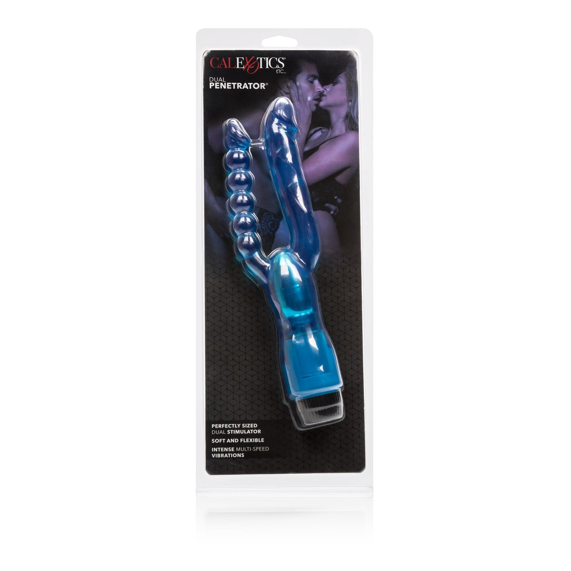 California Exotics - Dual Penetrator Vibrator (Blue) -  Double Dildo (Vibration) Non Rechargeable  Durio.sg