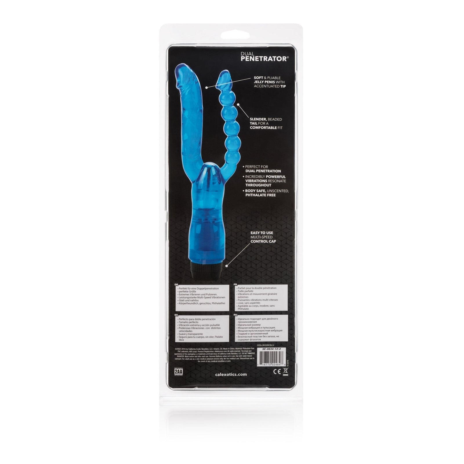 California Exotics - Dual Penetrator Vibrator (Blue) -  Double Dildo (Vibration) Non Rechargeable  Durio.sg