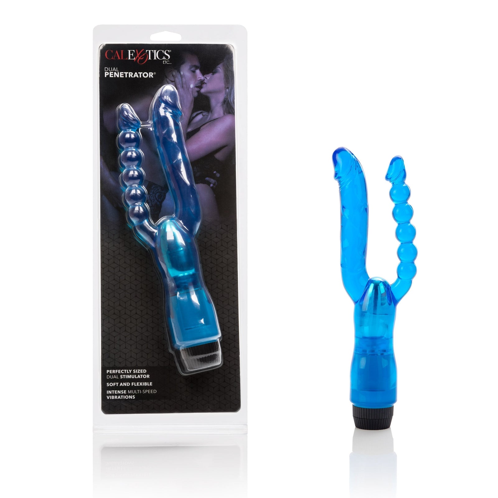 California Exotics - Dual Penetrator Vibrator (Blue) -  Double Dildo (Vibration) Non Rechargeable  Durio.sg