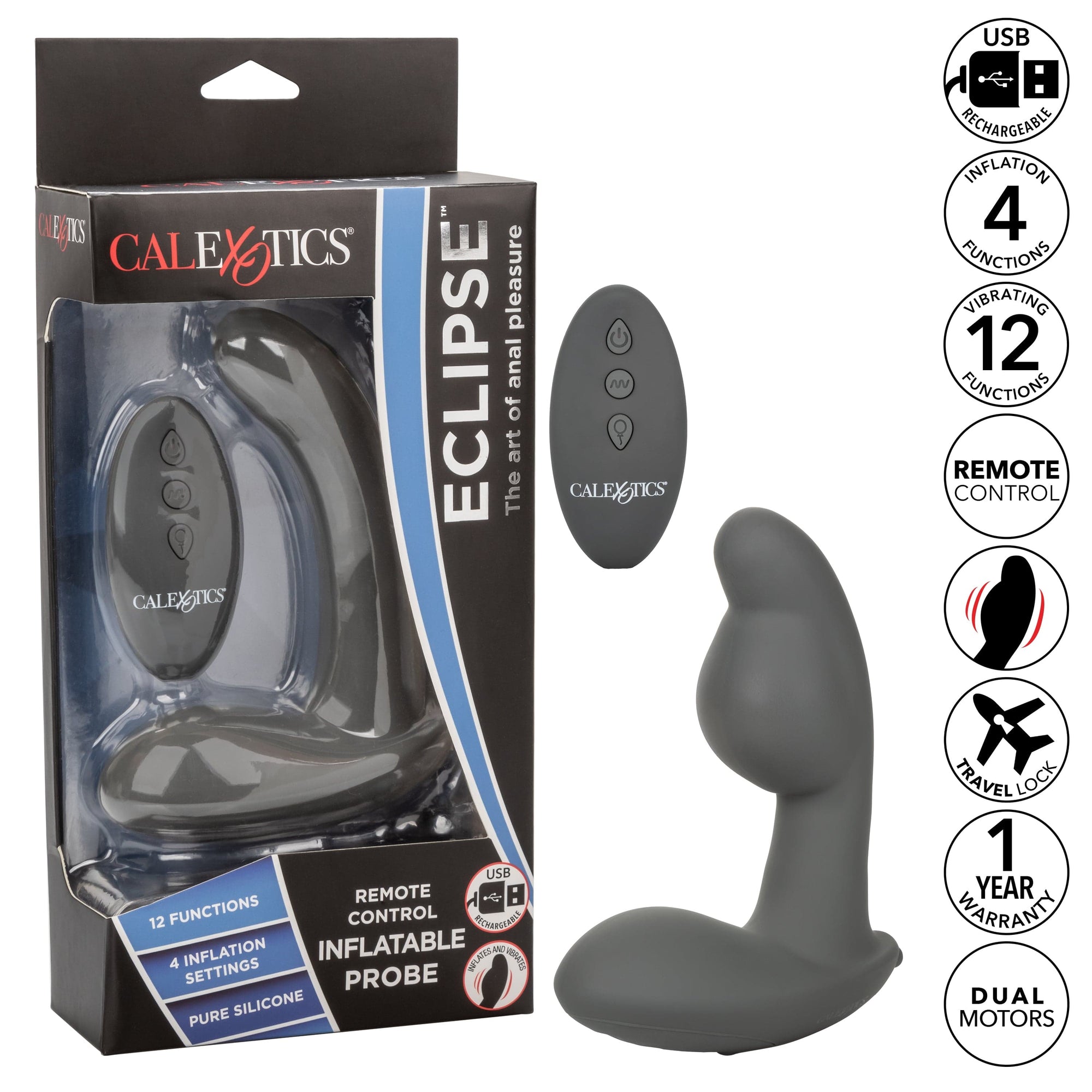 California Exotics - Eclipse Remote Control Inflatable Probe Prostate Massager (Black) -  Prostate Massager (Vibration) Rechargeable  Durio.sg
