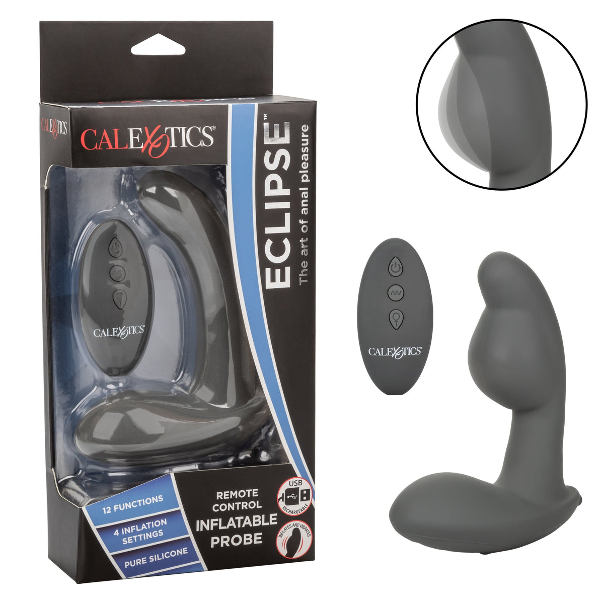 California Exotics - Eclipse Remote Control Inflatable Probe Prostate Massager (Black) -  Prostate Massager (Vibration) Rechargeable  Durio.sg