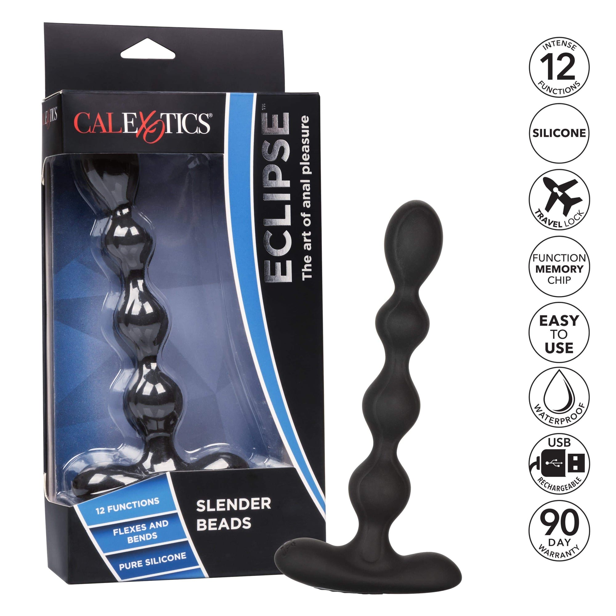 California Exotics - Eclipse Vibrating Slender Anal Beads (Black) -  Anal Beads (Vibration) Rechargeable  Durio.sg