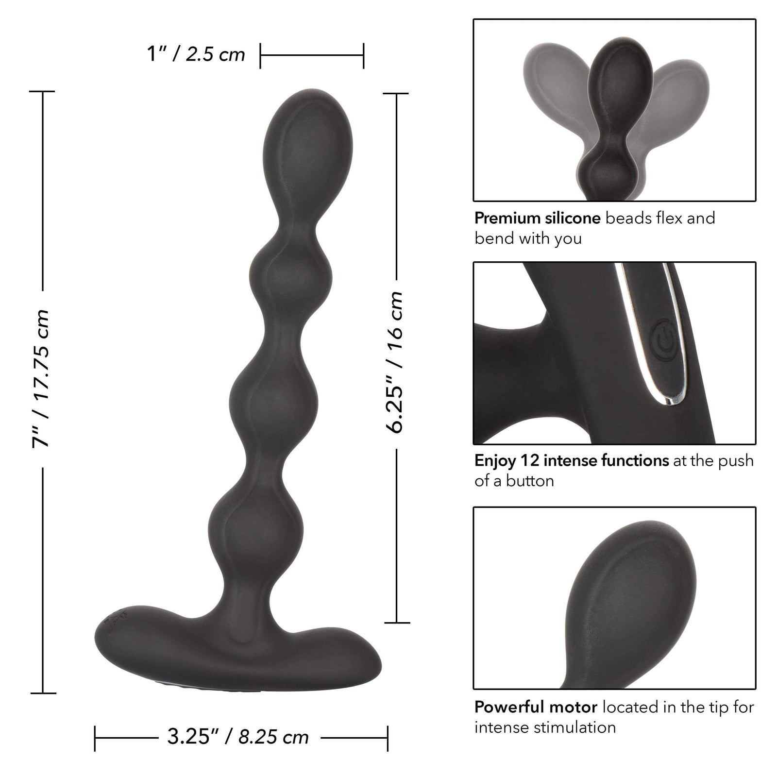 California Exotics - Eclipse Vibrating Slender Anal Beads (Black) -  Anal Beads (Vibration) Rechargeable  Durio.sg