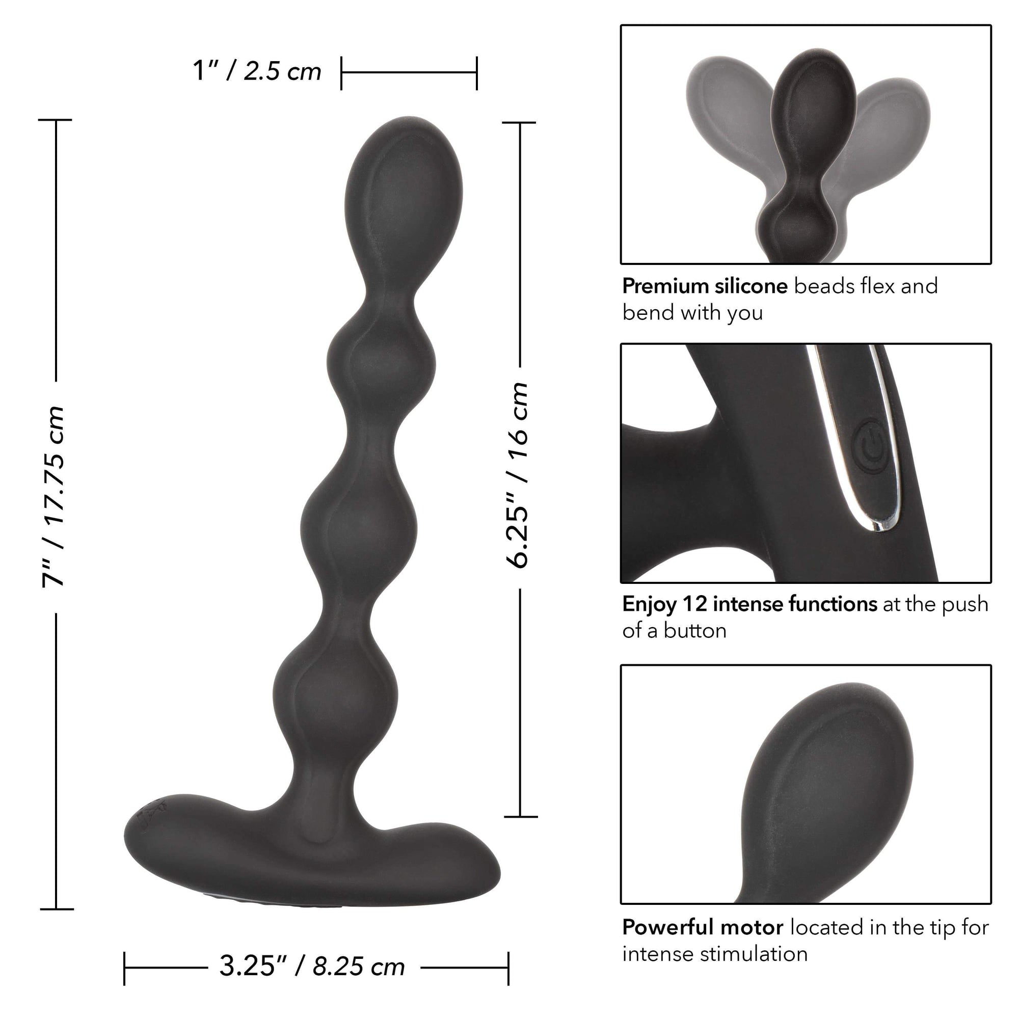 California Exotics - Eclipse Vibrating Slender Anal Beads (Black) -  Anal Beads (Vibration) Rechargeable  Durio.sg