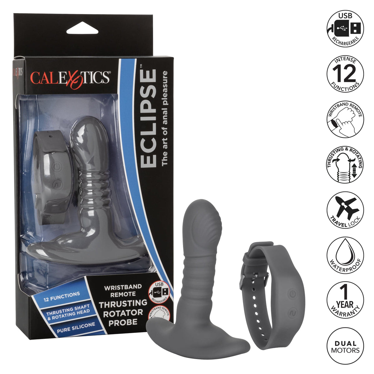 California Exotics - Eclipse Wristband Remote Thrusting Rotator Probe Anal Plug (Black) -  Remote Control Anal Plug (Vibration) Rechargeable  Durio.sg