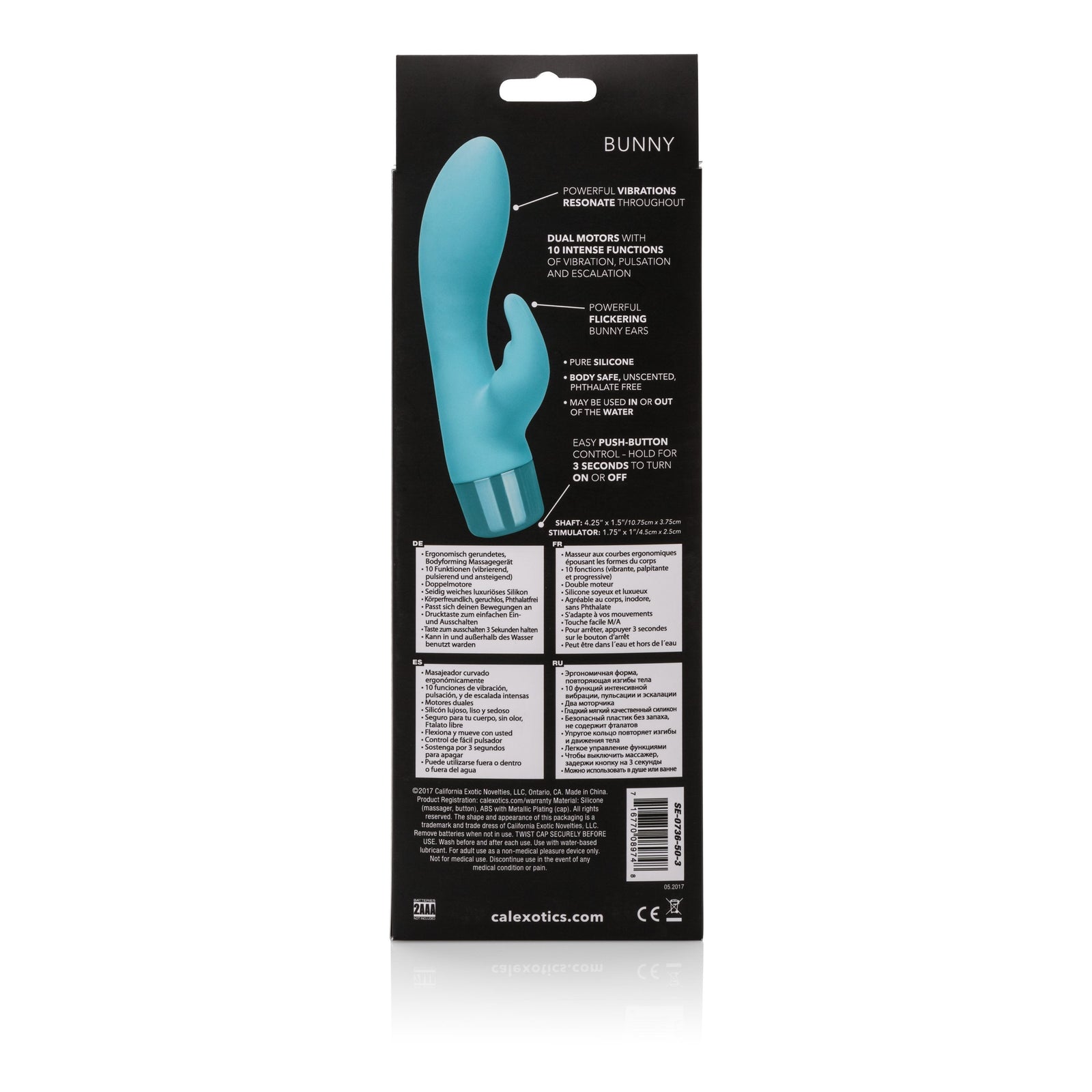 California Exotics - Eden Silicone Waterproof Bunny Vibrator (Blue) -  Rabbit Dildo (Vibration) Non Rechargeable  Durio.sg