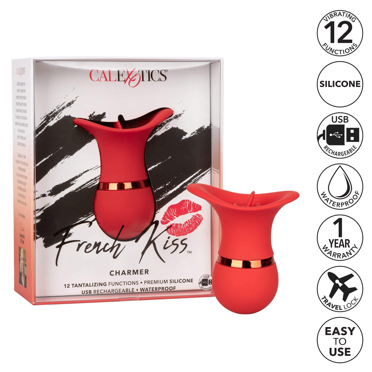 California Exotics - French Kiss Charmer Clit Massager (Red) -  Clit Massager (Vibration) Rechargeable  Durio.sg
