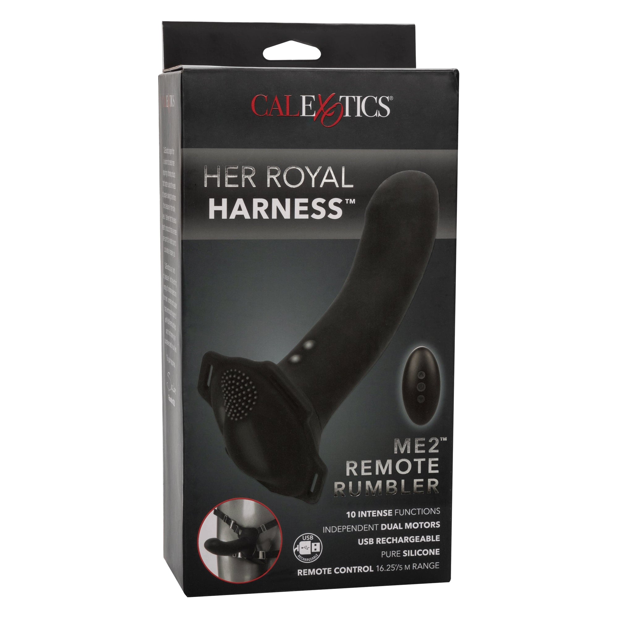 California Exotics - Her Royal Harness Me2 Remote Rumbler Strap On (Black) -  Strap On with Dildo for Reverse Insertion (Vibration) Rechargeable  Durio.sg