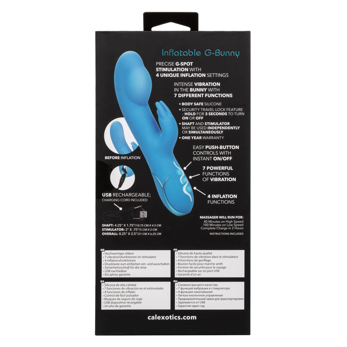 California Exotics - Insatiable G Inflatable G Bunny Vibrator (Blue) -  Rabbit Dildo (Vibration) Rechargeable  Durio.sg