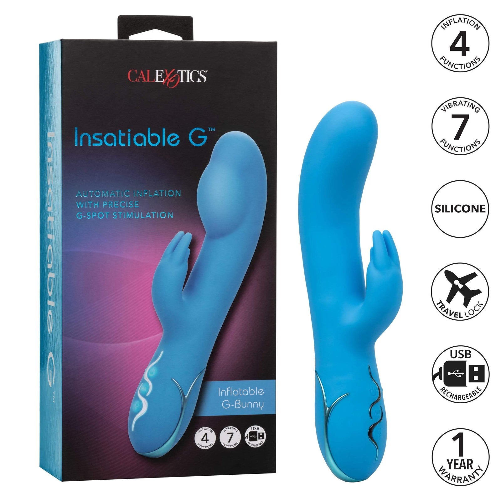 California Exotics - Insatiable G Inflatable G Bunny Vibrator (Blue) -  Rabbit Dildo (Vibration) Rechargeable  Durio.sg