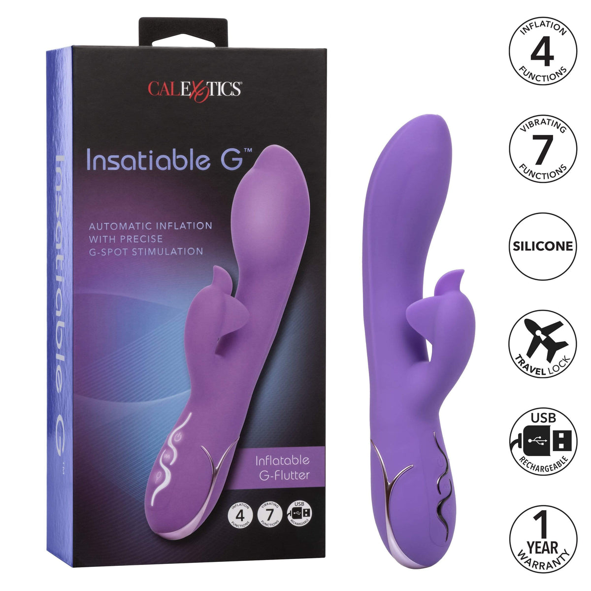 California Exotics - Insatiable G Inflatable G Flutter Rabbit Vibrator (Purple) -  Rabbit Dildo (Vibration) Rechargeable  Durio.sg