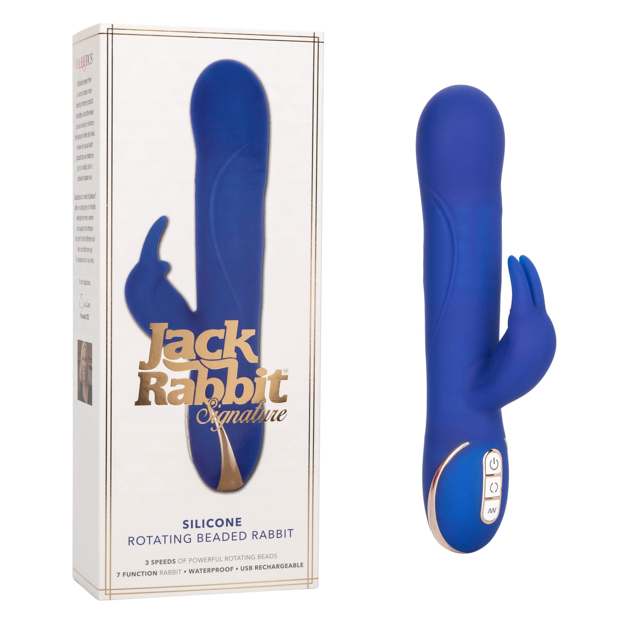 California Exotics - Jack Rabbit Signature Silicone Rotating Beaded Rabbit Vibrator (Blue) -  Rabbit Dildo (Vibration) Rechargeable  Durio.sg