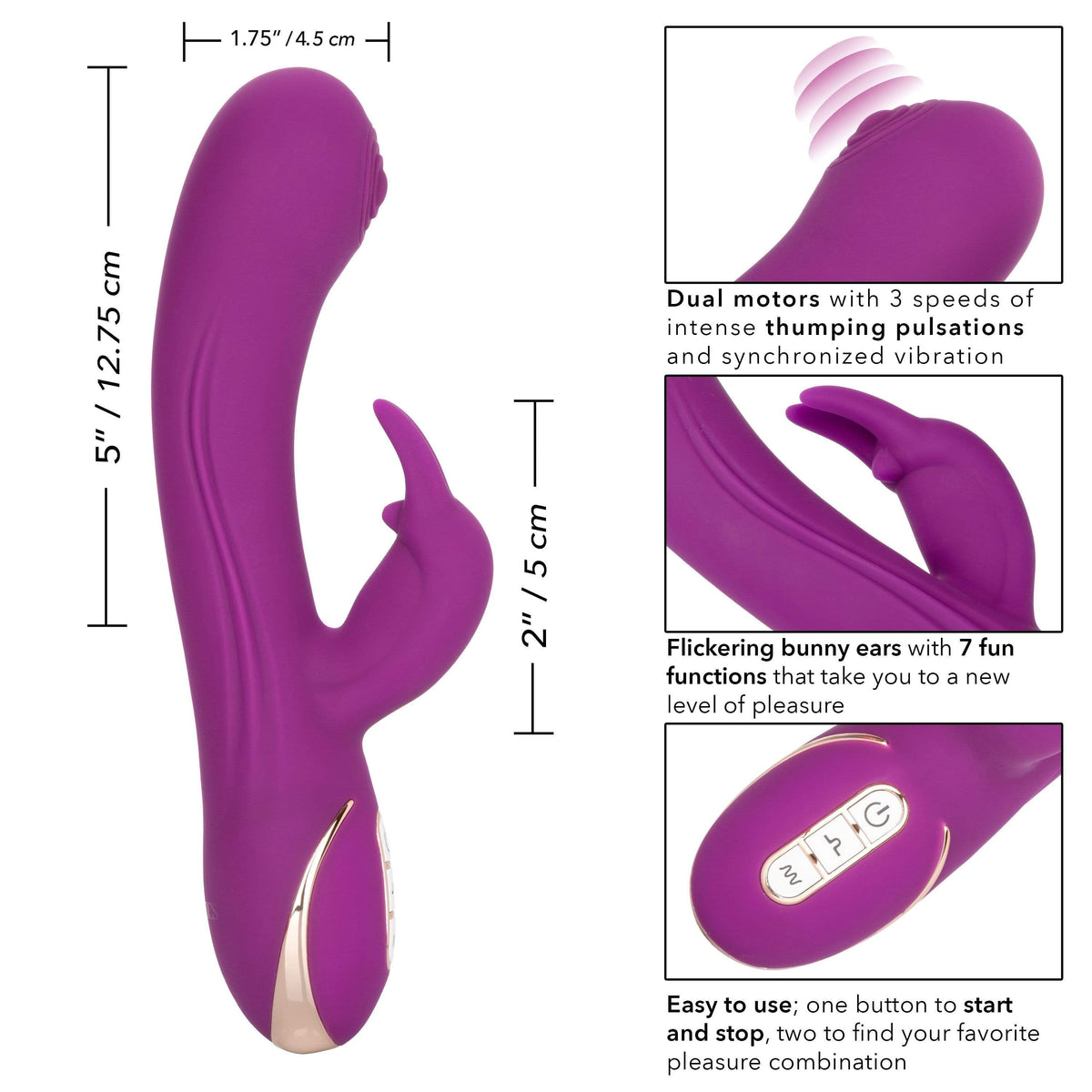 California Exotics - Jack Rabbit Signature Silicone Thumping Rabbit Vibrator (Purple) -  Rabbit Dildo (Vibration) Rechargeable  Durio.sg
